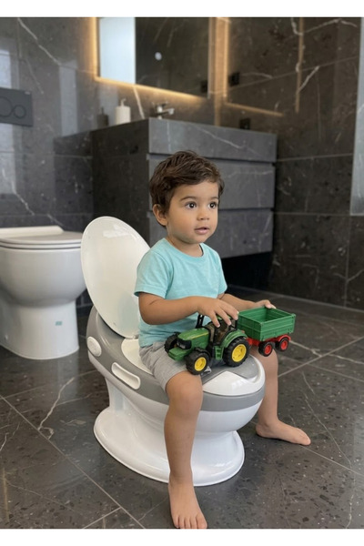 Bebeck Potty Eğitici Lazımlık Klozet Sifon Sesli Gri
