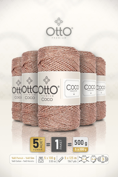 Otto كوكو - بودرة - عبوة من 5 قطع - 2 مم/100 جرام/125 متر - حقيبة قطنية لامعة...