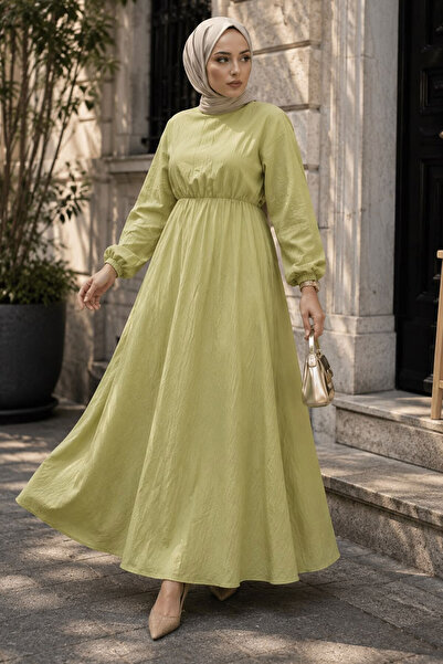 Tesettür Dünyası Mira Beli Elastic Dress Tsd260245 Green