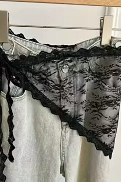 Kadın Siyah Dantel Katmanlı Bel Eteği Pantolon Üstü Aksesuar