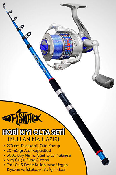 Fishack Hobi Kıyı Olta Takımı - 270cm 30-60gr Kamış + 3000'lik Olta Makinesi (XB4+BL300)