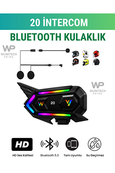 WUNİT W20 Motorsiklet Intercom Su Geçirmez Kask 5.3 Blutooth Bağlantılı Inter...