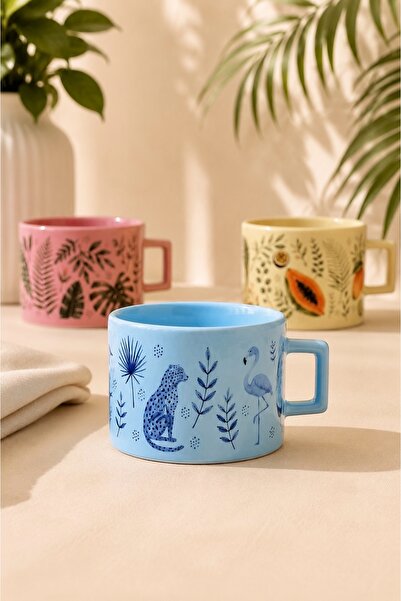 DVOYAGE Tropical Collection 3-Piece Ceramic Cup Set 200 ml - Colorful Pattern...