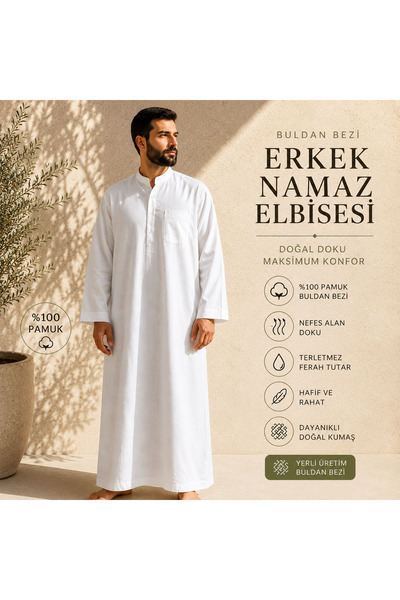 Afil Collection Buldan Bezi Erkek Namaz Elbisesi %100 Pamuk Nefes Alan Yazlık...