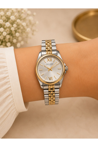 Tom Jones Women's Wristwatch with White Dial and Stones, Suitable for Daily Use