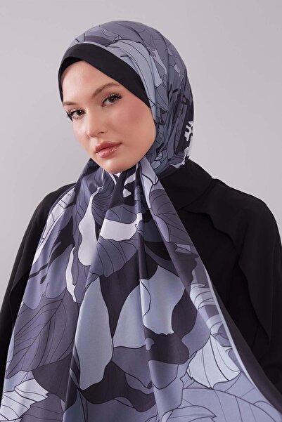 Levidor Black Floral Pattern Moos Chrep Shawl