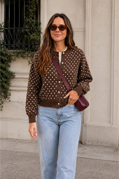 ervaa kids Women's Polka Dot Buttoned Knitwear Cardigan - Luxurious Vintage P...