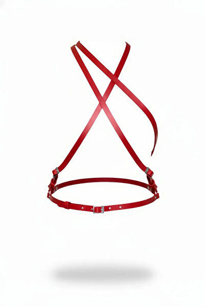 Angels Passion Red Women's Belt with Crossed Shoulder Detail and Thin Stripes