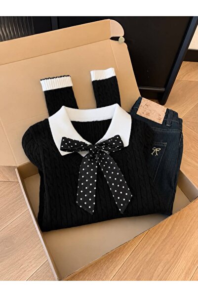 nathia outdoors Ribbon & Bow Detailed Knitwear Hair Braid Women's Sweater