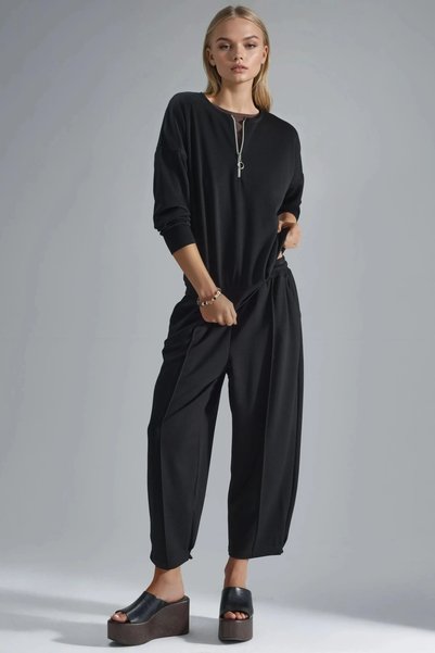 fiolin Soft Touch Modal Textured Zipper Collar Double Set