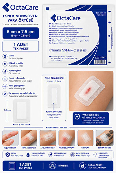 Octacare Esnek Steril Yara Örtüsü Yara Bandı 5cm x7,5 cm (1 adet )