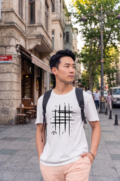 BAGAND Premium Minimal Abstract Line Pattern Oversize Unisex T-Shirt 100% Cot...
