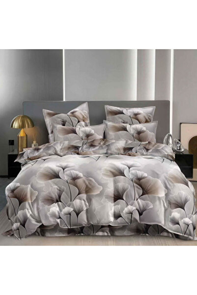 CumparaMisim Double bed linen, satin Cotton , 4 pieces, Grey, flowers