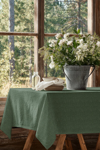 Befahomes Linen Touch Haki Yeşil Collection Keten Görünümlü Düz Renk Polyeste...