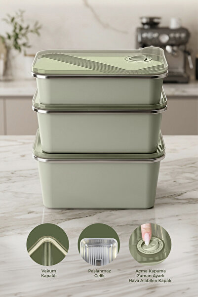 NESS HOME 3-Piece Stainless Steel Vacuum Storage Container (800ml, 1.3Lt, 1.6...