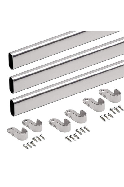 Duravel Oval Closet Rod, White Chrome, 95 cm with Mounting Brackets and Screws