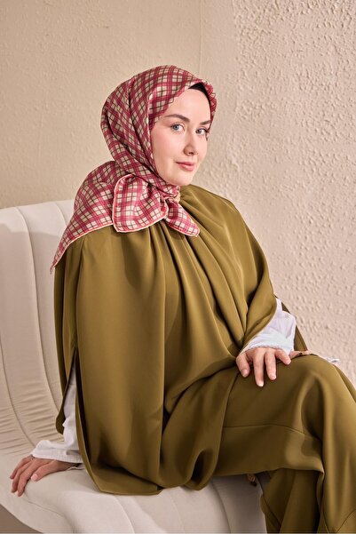 Silk Home Twill Silk Scarf Plaid Pink