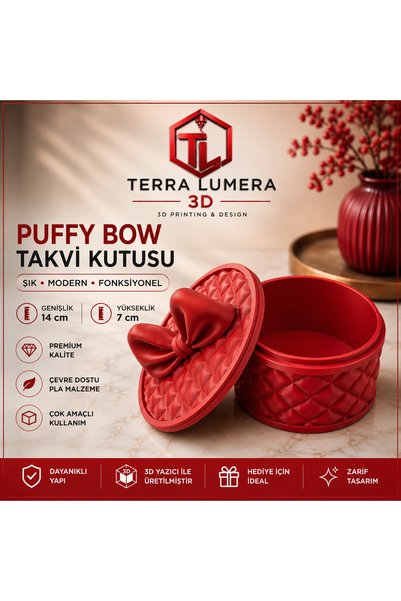 TERRA LUMERA 3D Puffy Bow Covered Jewelry Box 14X14X7 cm