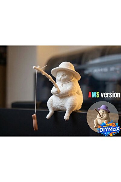 DIYMaX Cat Figure Holding a Fish, Decorative Ornament for Monitor Top, Averag...