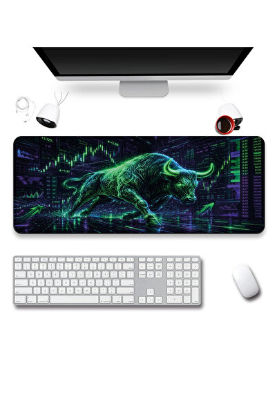 SonicTouch Keyboard Mousepad 40X90Cm Neon Bull Market Seamless Smooth Liquid-...
