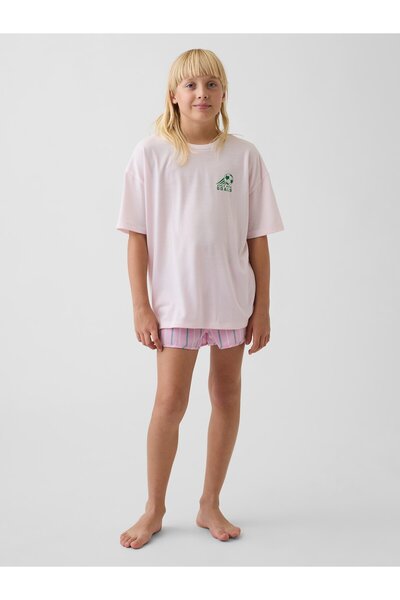 GAP Kız Çocuk Açık Pembe Recycled Pijama Şort Takımı