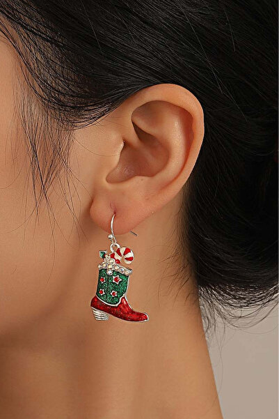 VeeShop Cercei de Craciun, cizme decorate cu stelute, cristale, acadele si email