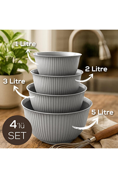 NECO GİYİM 4'lü Mega Boy Plastik Karıştırma Ve Saklama Kase Seti | 1l, 2l, 3l...