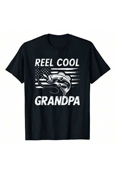 NOURAM تي شيرت رجالي من Reel Cool Grandpa Fishing Funny Pun American Flag Gif...