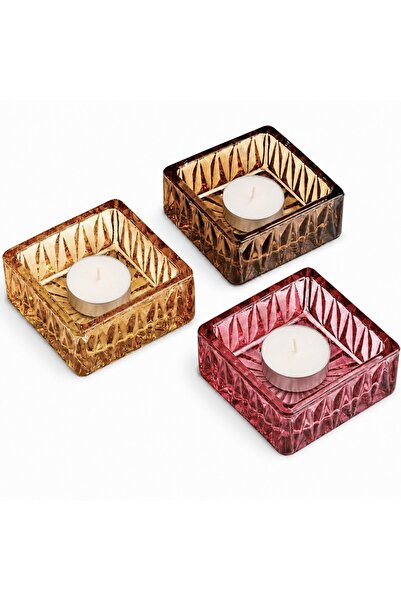 PUFO Set de 3 suporturi decorative din sticlă colorată pentru lumânări tealig...