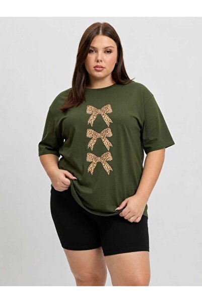 ZAVIXO Plus Size Bow Printed Oversize Women's T-Shirt