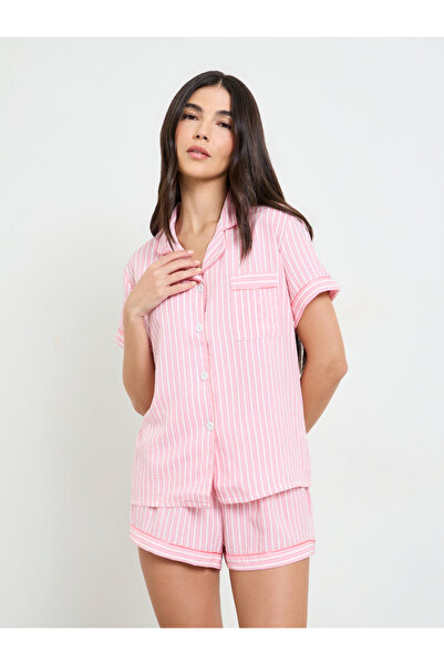 Styli Multi Stripe Pocket Ss Shirt & Short Set