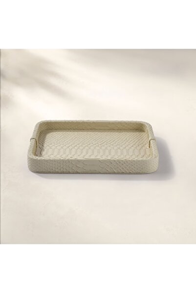 Qua Home Cleo Krokodil Dekoratif Deri Tepsi Bej 30x23x3 Cm