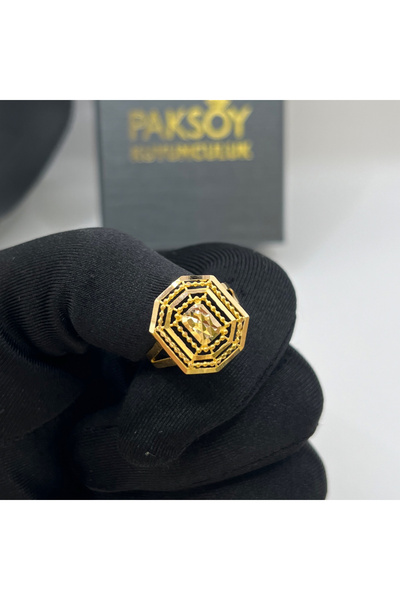 paksoy kuyumculuk Baget Tarzı Yaldızlı Altın Yüzük 22 Ayar 4.33gr 20 Numara K...