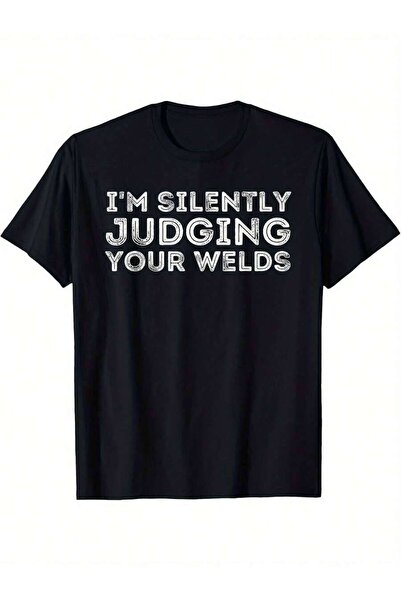 4CR تي شيرت رجالي من القطن بالكامل بطبعة "Silently Judging Your Metal Worker ...