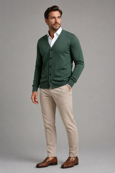 Beyome Erkek %100 Cotton V Yaka Düğmeli Hırka-Süveter Yandan Cepli Triko Günl...