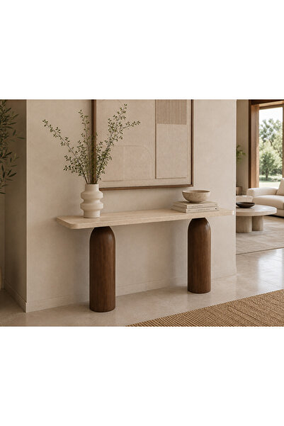 Trihome Modern Gerçek Mermer Tablalı Doğal Ayos Masif Ahşap Ayaklı Dresuar