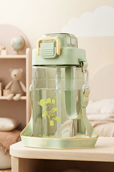 NESS HOME Cute Leak-Proof Children's Water Bottle with Lock Lid, Strap and St...