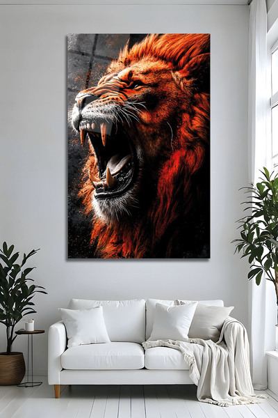 Parıltı Yayınları Kükreyen Turuncu Aslan Temperli Cam Tablo Modern Salon Ofis...
