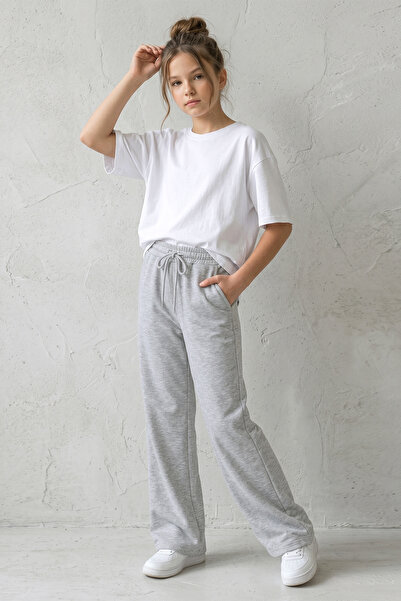 DMB BOYS & GIRLS Girls' Wide Leg School Pants Elastic Waist Sports Sweatpants
