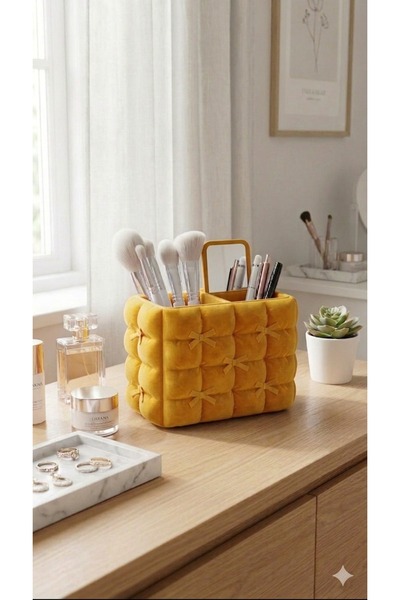 ÜÇ BOYUT ATÖLYE Aesthetic Quilted Plastic Makeup Organizer with Bows