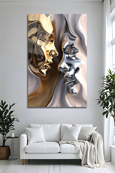 Parıltı Yayınları Gold ve Gümüş Soyut İnsan Yüzü Lüks Modern Metalik Dekorati...
