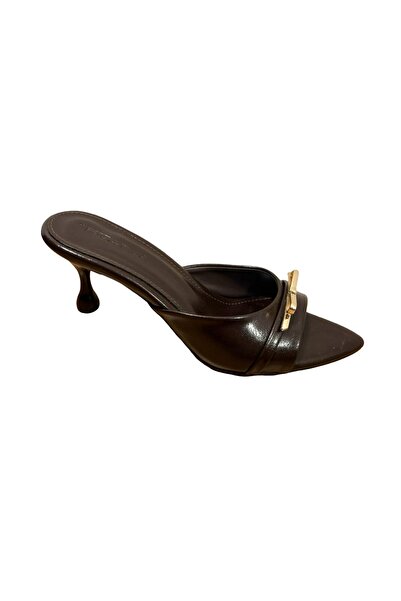 PUNTO 318136 Shiny Leather Gold Buckle Heeled Slippers