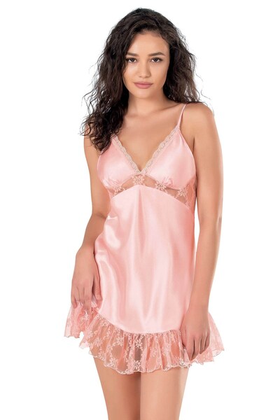 PRIMODA Women's Satin Short Nightgown with Rope Straps and Graceful Detailing