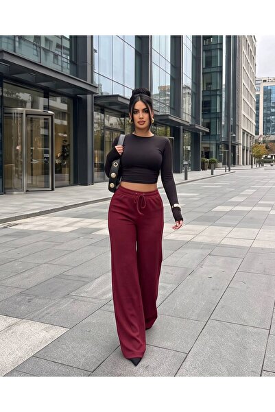 Trend Kapında Women's High Waist Lace-Up Loose-Leg Comfortable Fit Sweatpants...