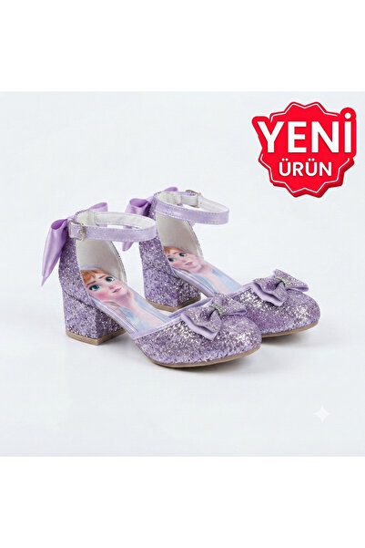 PATİK BEBE Girls' Purple Color Inside Illustrated Miniature Thick Heel Dressy...