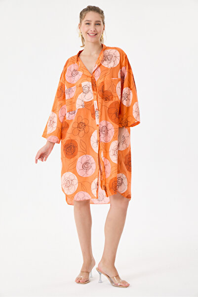 della moor Orange Italian Plus Size Floral Patterned Tunic Shirt Dress 42 - 4...