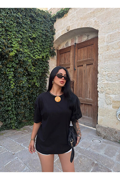 kırmızı butiks Siyah Basic Oversize Tişört