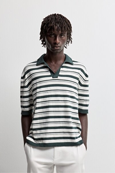 LEFTIES Çizgili triko polo yaka t-shirt
