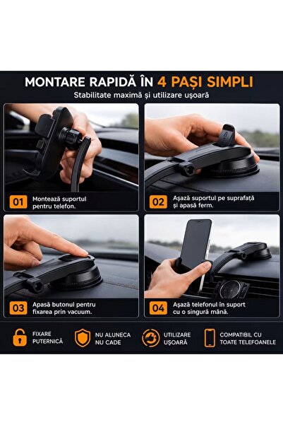 Generic Brand Suport Auto Premium pentru Telefon – Rotire 360° și Fixare Ultr...