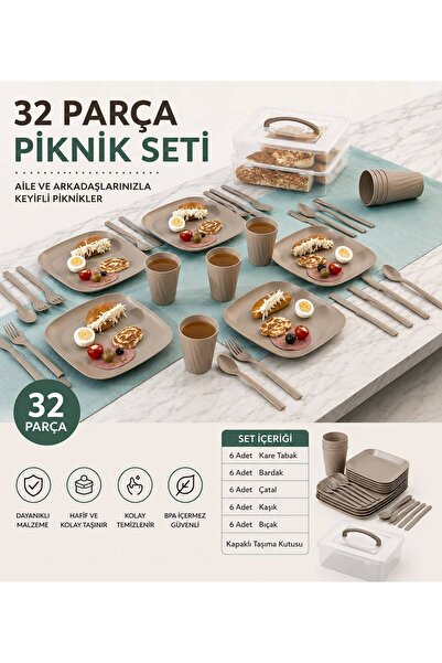 BİZ ZÜCCACİYE Biz Home 32 Parça Çantalı Piknik Seti - Gıda ile Temasa Uygundur